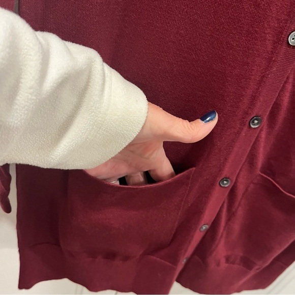 Lands End Burgundy Supima Cotton Long Cardigan Small - Picture 3 of 8